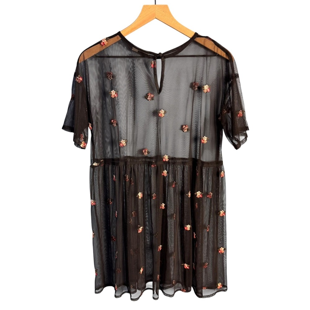 ASOS Whimsical Sheer Mesh Floral Embroidered Babydoll Top US 8 Coquette Grunge - Picture 3 of 7